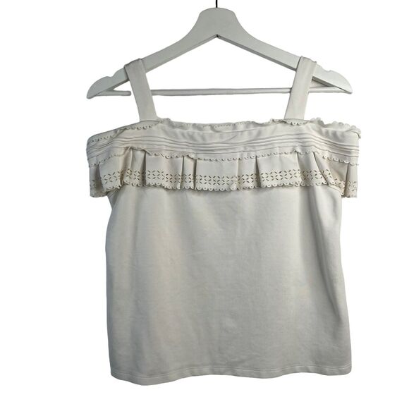 Red Valentino Sz S Top Ruffle Scallop Cream Cold Off Shoulder Blouse Boxy Italy - Picture 1 of 10